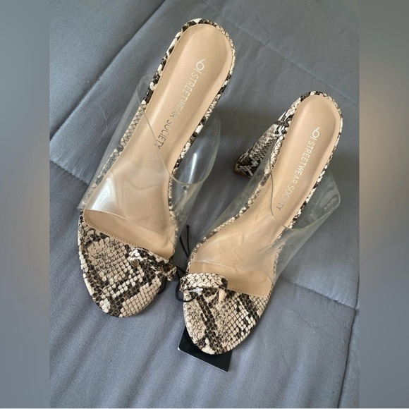 BRAND NEW! Women Clear Strap Chunky Heeled Mule snake skin Heel - Picture 2 of 4
